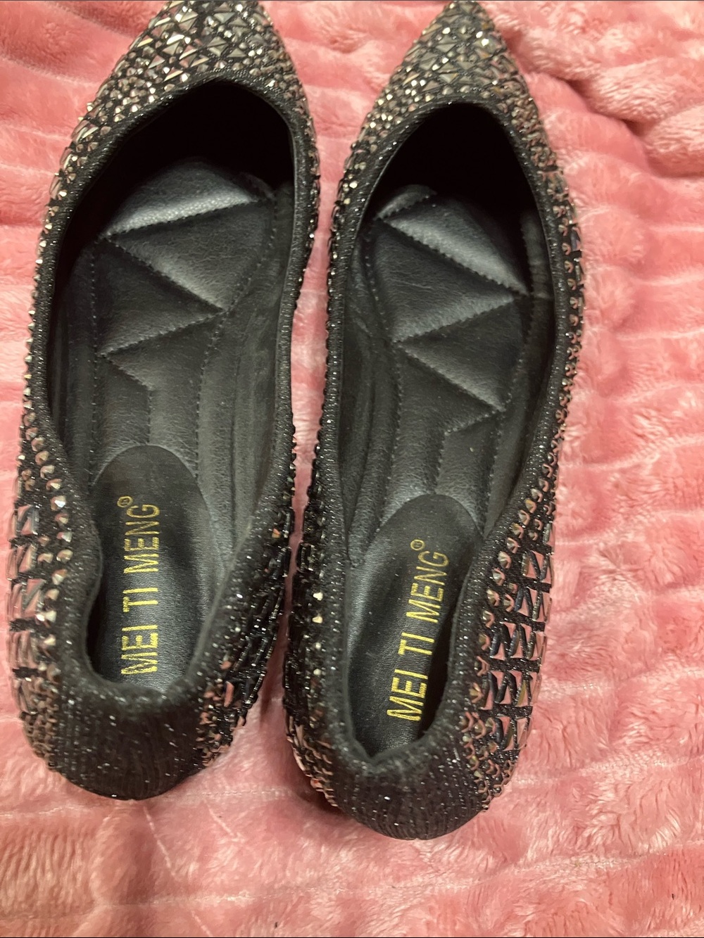 Black Embellished Pointed Ballet Flats - Picture 10 of 11